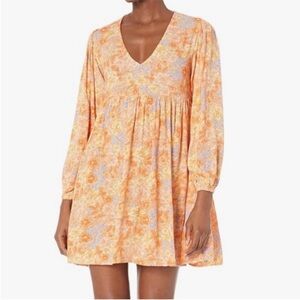 Billabong Small Dress Secret Wish Mini Babydoll Light Melon long sleeves NWT